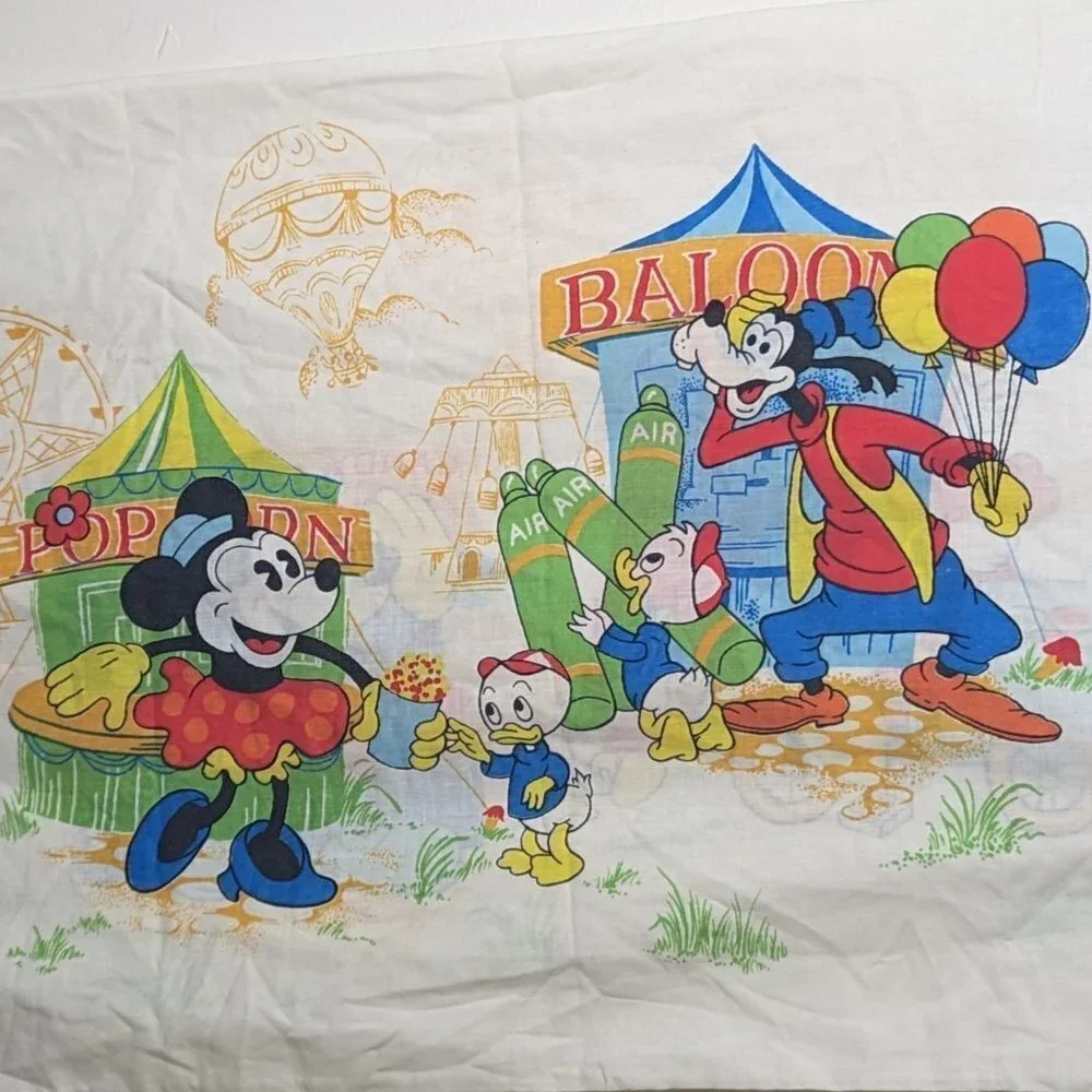 Vintage‎ 80’s Disney Donald Duck Goofy Mickey Minnie Pillow Case Carnival